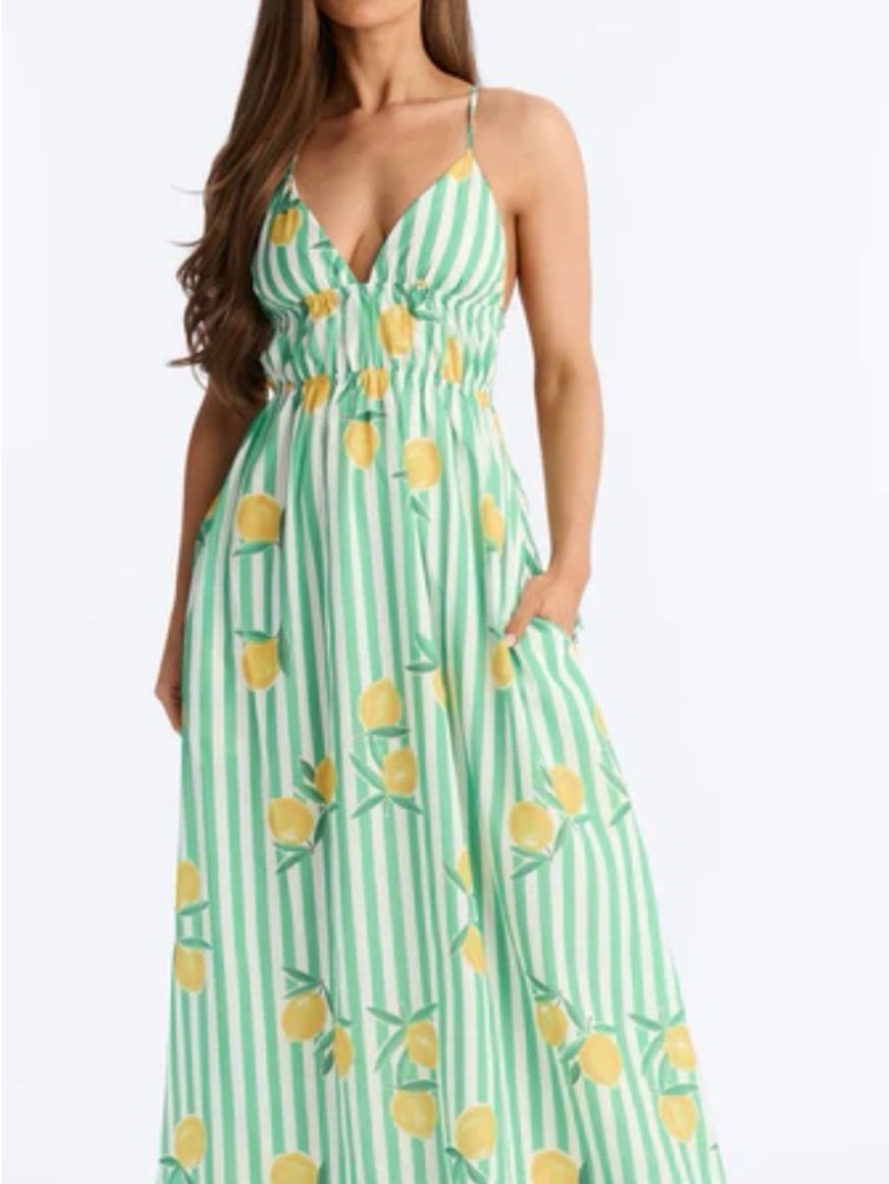 Fashion Nova Green and Yellow Lemon Stripe Maxi Dress